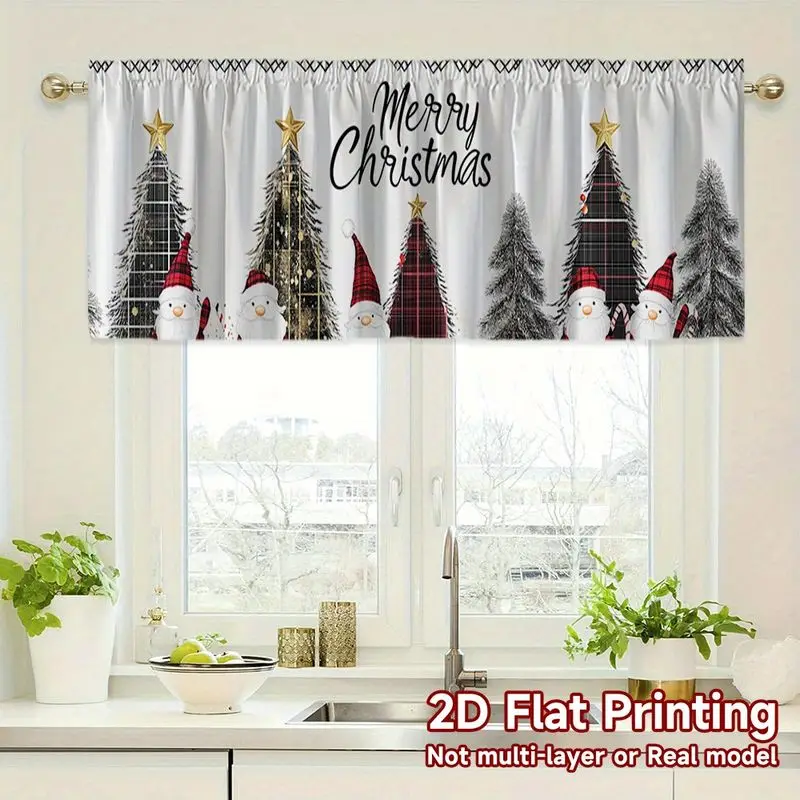 VIKAMA Christmas Window Valance Gingerbread Man Tree Candy Short Curtain for Kitchen Cafe Bedroom Living Room Xmas Decor