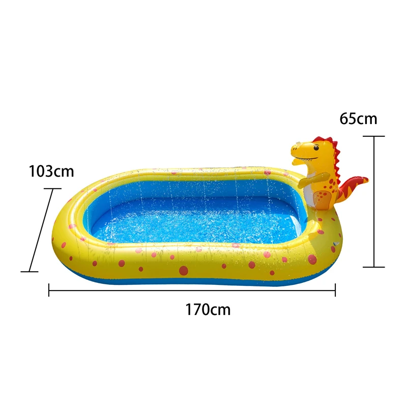 Inflatable Sprinkler Pool สําหรับเด็กน่ารักไดโนเสาร์ Kiddie Pool 3-in-1 Backyard Splash Pad ว่ายน้ํากลางแจ้งน้ําของเล่นสําหรับเด็กวัยหัดเดิน