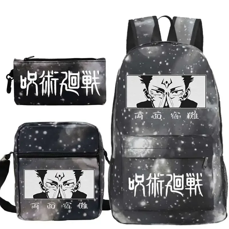 Sac à Dos Jujutsu Kaimmense pour Fille et Garçon, Cartable d'École pour Enfant, Anime Ryomen Sukuna, pour Ordinateur Portable avec Sacs Initiés, Ensemble de 3 Pièces