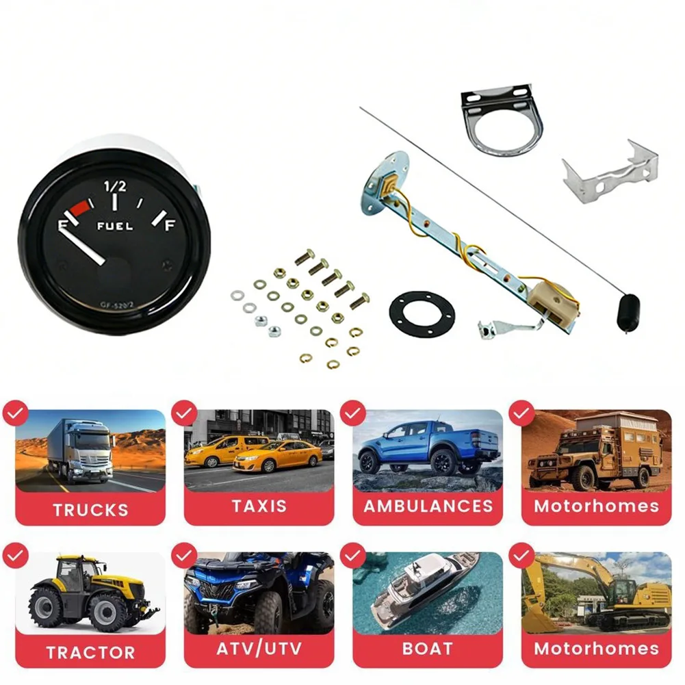 

12V/24V Fuel Gauge Pointer Fuel Gauge With Fuel Float 52mm For Precise Fuel Level Control In Cars Iron ABS Black Accessories