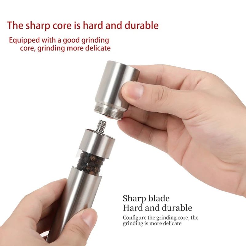 手動塩コショウグラインダーセット,サムプッシュミル,ステンレス鋼,金属ホルダー付きスパイスソースグラインダー