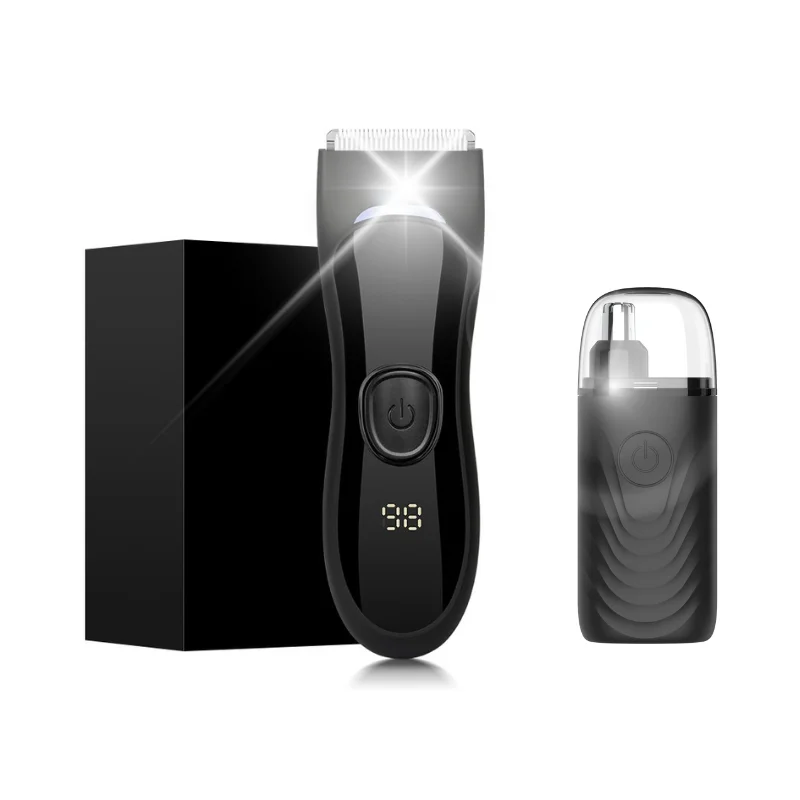 

IPX7 Waterproof Cordless Men's Nose Hair Trimmer Rechargeable Replaceable Ceramic Blade Body Shaver Safe for Pubic Skin English