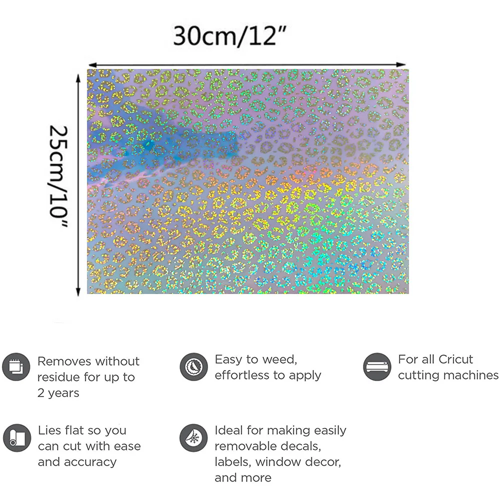 1PCS  30x20cm/25cm/50cm/100cm Holographic Self-Adhesive Vinyl with Fish Scale & Leopard Print for Cups, Car Decals & DIY Crafts