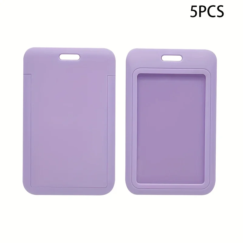 2D Set of 5 Vertical ID Badge Holders Without Lanyards, Made of Extra Thick Plastic in Multiple Colors, Suitable for Office,