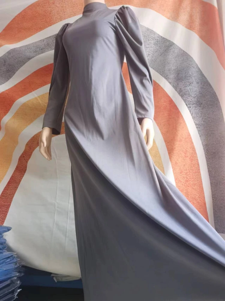 Eid Abito modesto per le donne Ramadan Abaya musulmano Mezza collo alto Abito lungo da festa Abiti solidi Largos Dubai Robe Jalabiya