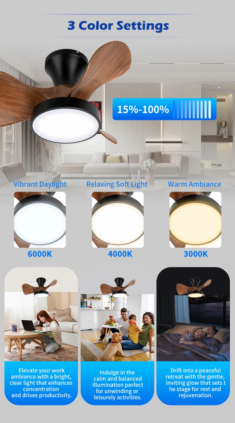 ceiling fan ventole termosifoni casa AC DC ceiling light 3 color adjustable with remote control 6 speed for living room bedroom