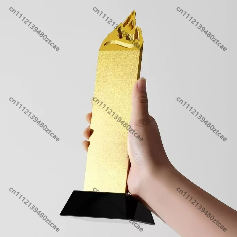 Engravable Crystal Metal Award Trophy Custom Text Design For Business Staff Ceremony Decorative Ornaments