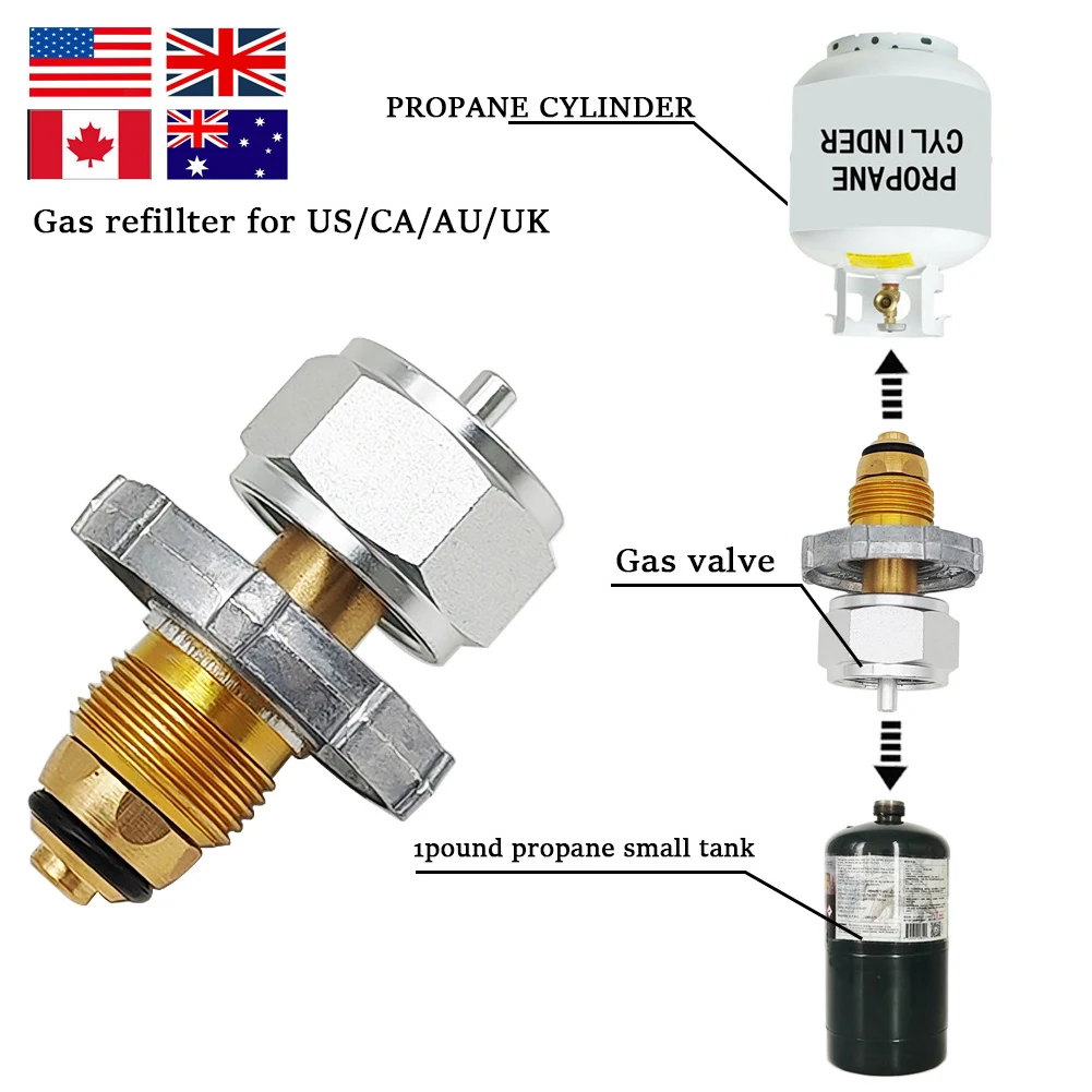 Gas Propane Refill Adapter Copper Gas Cylinder Regulator Valve Refill Output Converter Adapter Tank Head Adapter for BBQ Picnic