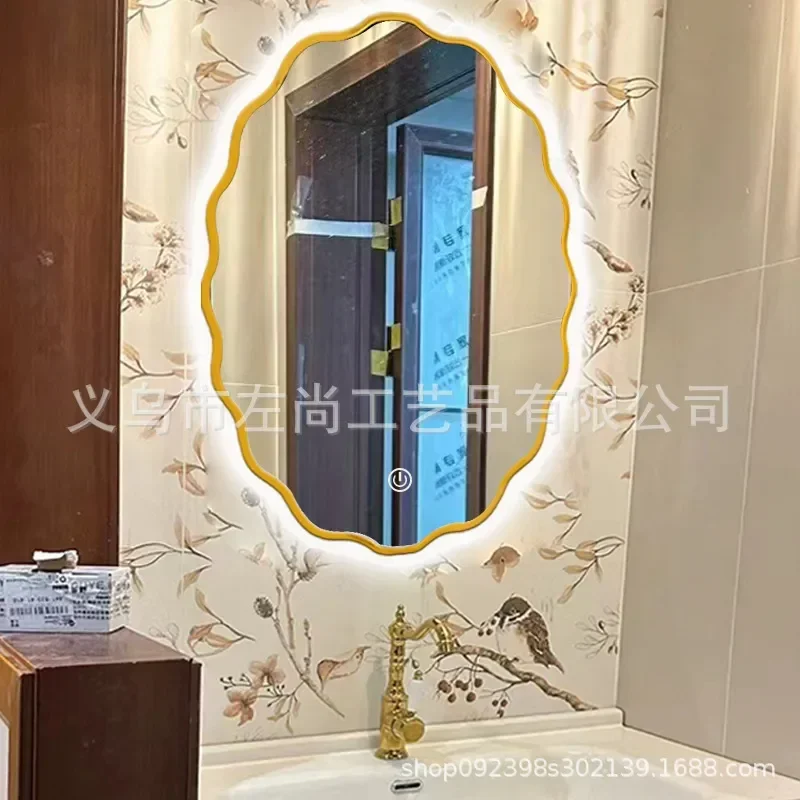 French Oval Wall Mounted Bathroom Mirror Smart LED Makeup Mirror for Home Bedroom Dressing Area Modern Decorative Vanity