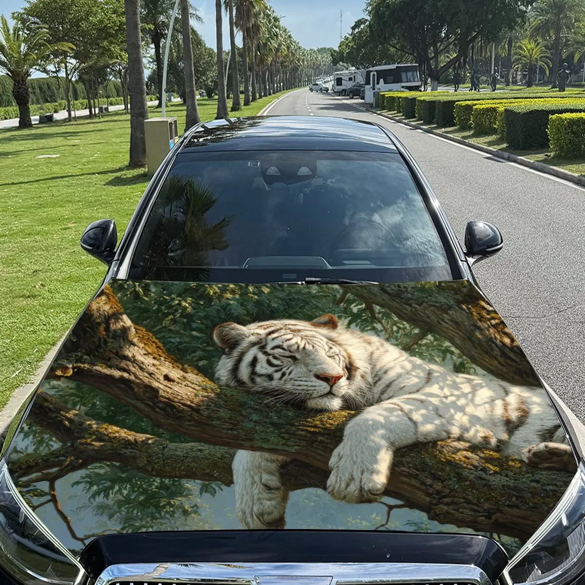 Natural Tone Tiger Scene Car Hood Sticker,Waterproof Self-Adhesive Vinyl Graphics Decals,Decorative Auto Accessories Stickers