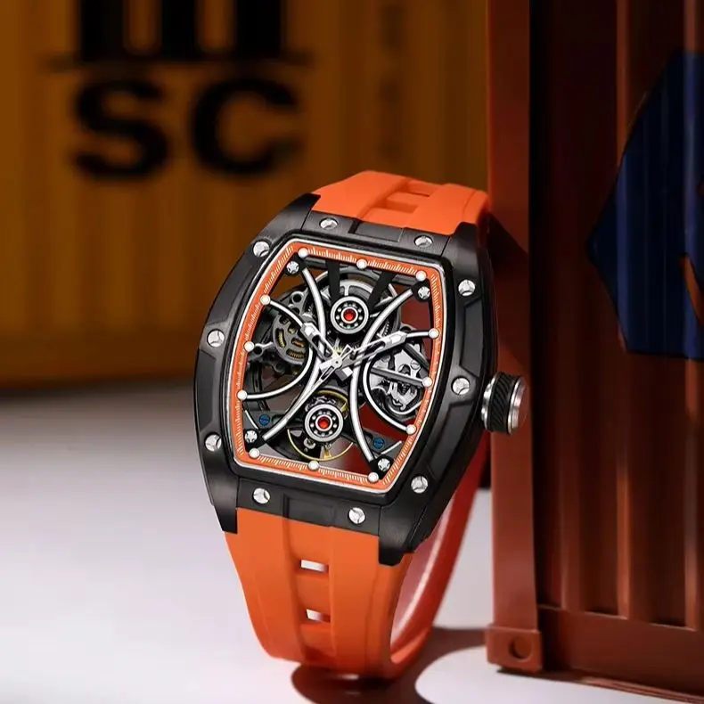 TAKE THE CHANCE Summer Watches Automatic Mechanical Movement Watch Skeleton Dial Luminous Business Wristwatch 9198-4 Eighty-four