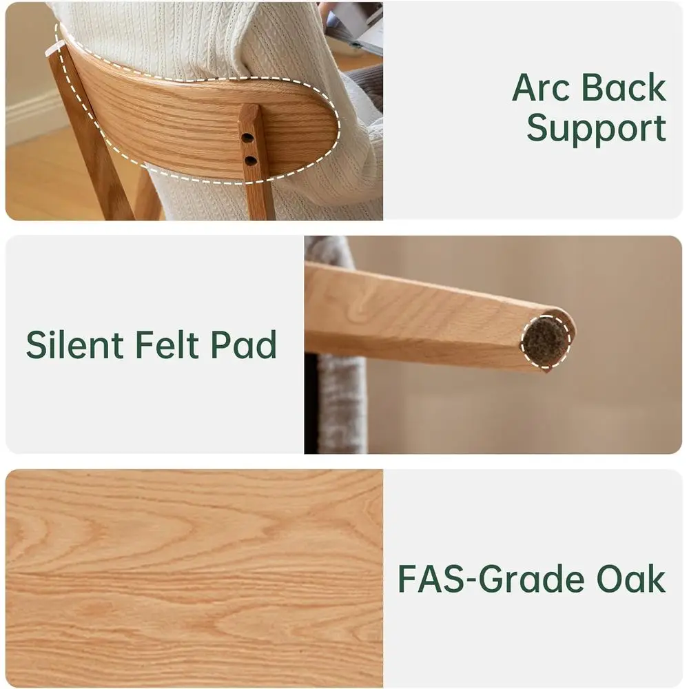 كراسي طعام منجدة من الخشب الصلب، بلوط حديث من القرن مع مسند ظهر منحني، تصميم على شكل جناح للمطبخ أو غرفة الطعام (2- #5