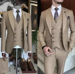 Formal Khaki Men's Slim Fit Suits 3 Pieces Wedding Groom Prom Terno Masculino Custom Blazer Jacket Vest Pant Sets Men Suits