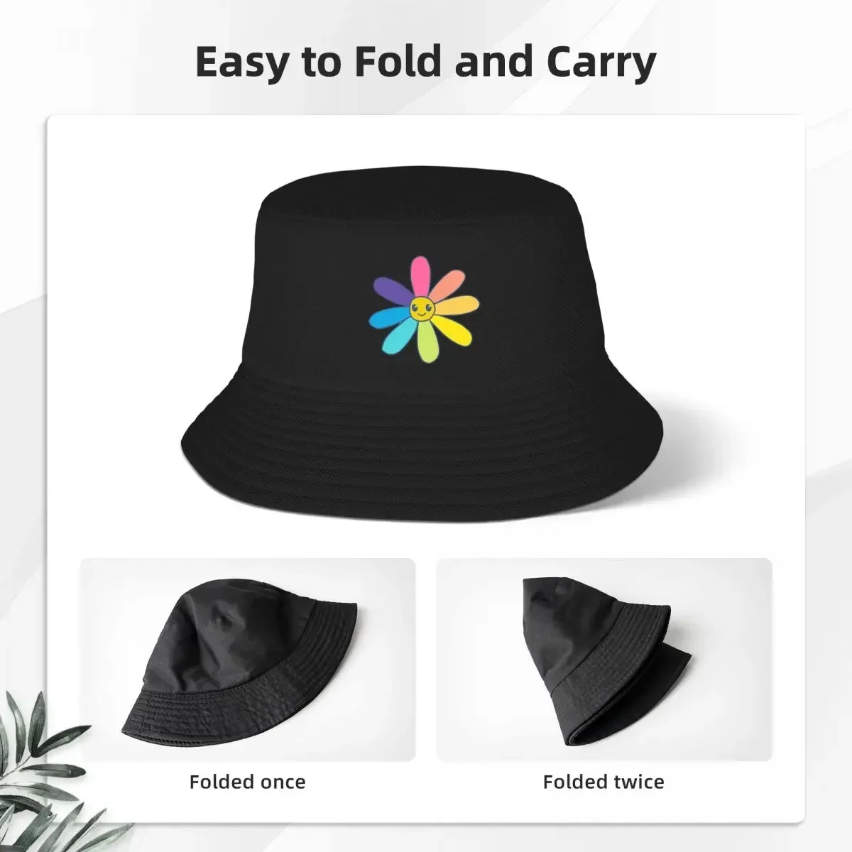 Cute Hand Drawn Rainbow Flower Bucket Hats Panama For Man Woman Bob Hats Fashion Fisherman Hats Summer Beach Fishing Unisex Caps