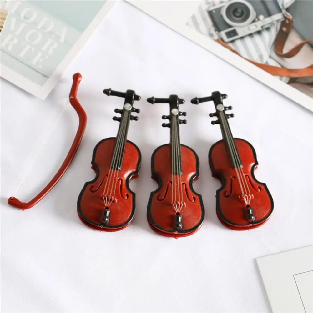 Miniature Violin Easy-cleaning Violin Ornament East-carrying Premium Texture  Educational Cute Miniature Dollhouse Violin