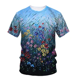 Summer New Landscape Oil Painting Art graphic t shirts Fashion Literary Youth Casual Tees Personality Men Printed O-neck Tops