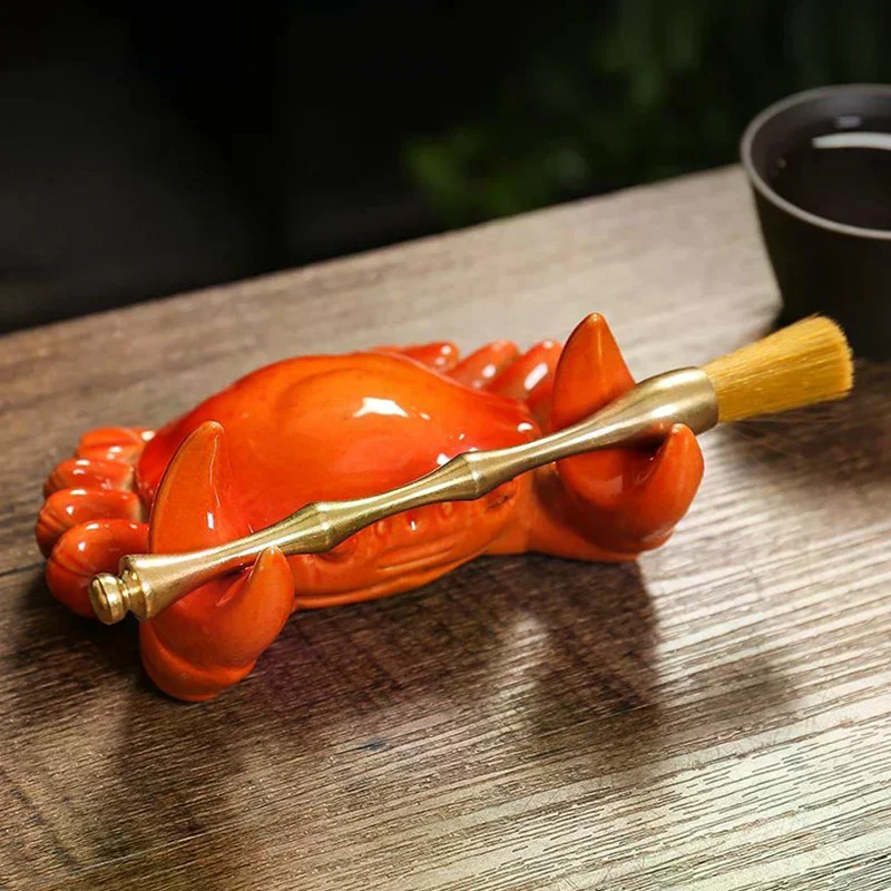 Ceramic Crab Mobile Phone Holder Tea Brush Holder Pen Holder Cover Desktop Tea Pet Fortune-Making Ornament From All Directions