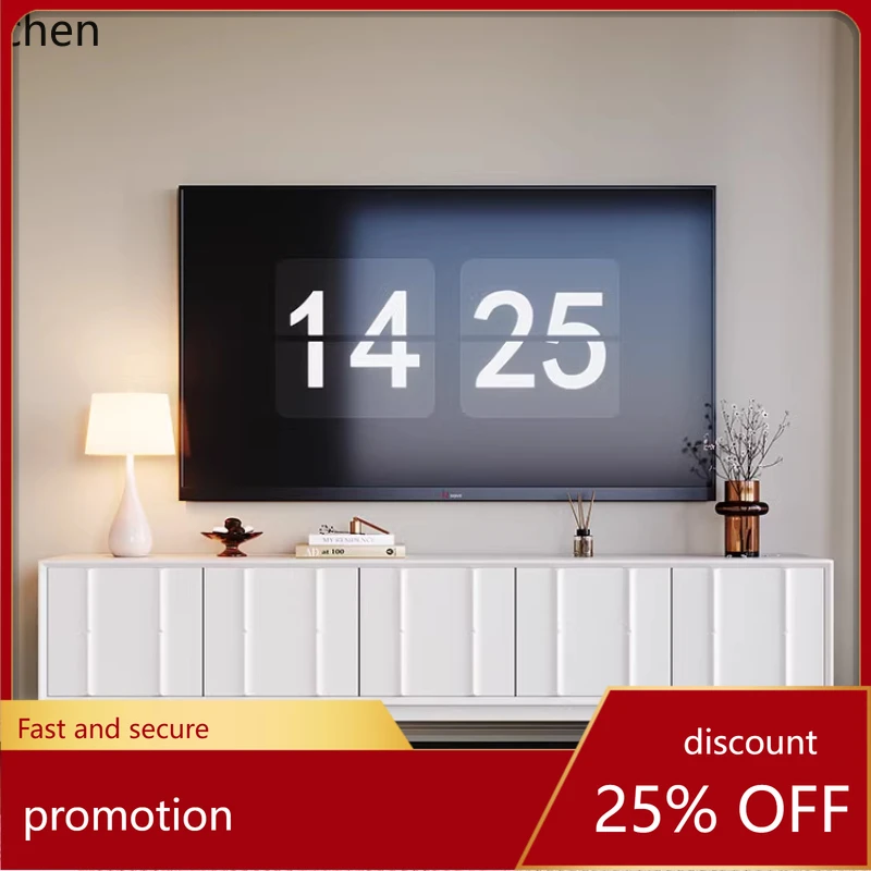 

CZ TV cabinet white simple modern high-footed living room home solid wood storage cabinet home accessories