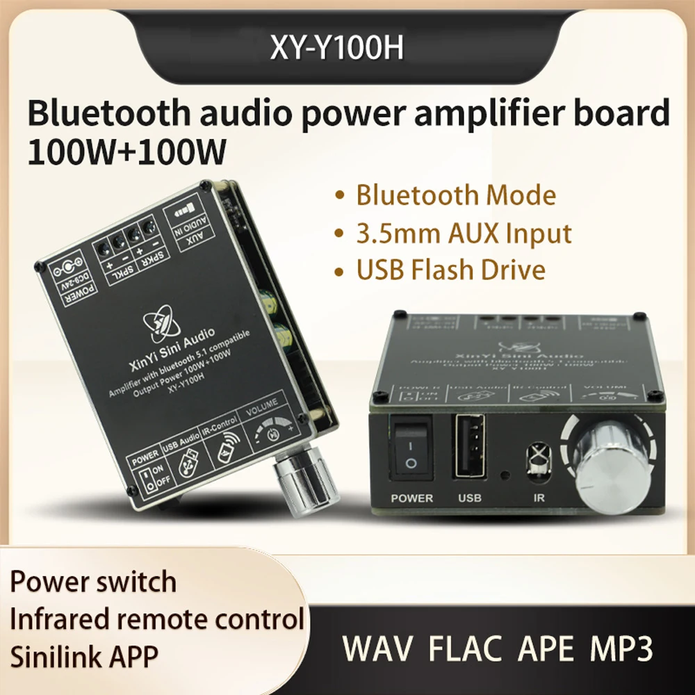 XY-Y100H Bluetooth 5.1 Digital Power Amplifier Board 2*100W Stereo Amp TPA3116 AUX Speaker Stereo Amplifier Module with Remote