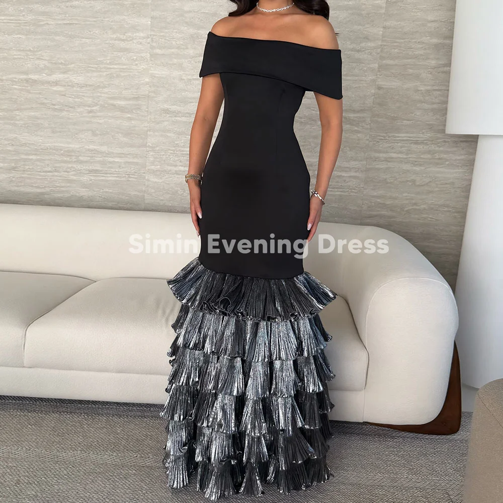 

Simin Women's Fashion Off-the-shoulder Tierde Ruffles Mermaid Floor-Length Prom Dress With Short Sleeves Evening Dresses 2025