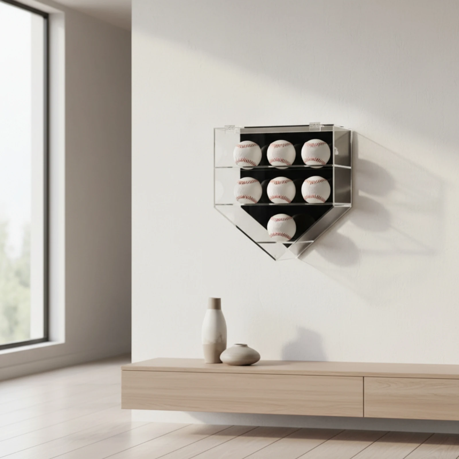 Pentagonal Acrylic Sports Ball Display Case Space-Saving Wall-Mounted Acrylic Display Case with Snap Door Compact
