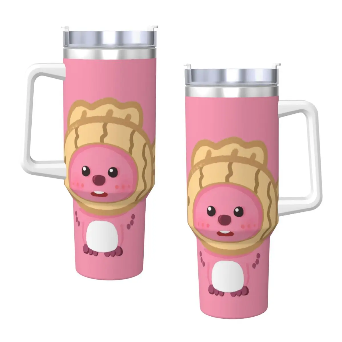 Loopy con pez, vaso de acero inoxidable, taza de café para acampar con pajitas y tapa, tazas grandes, botella de agua para bebidas calientes