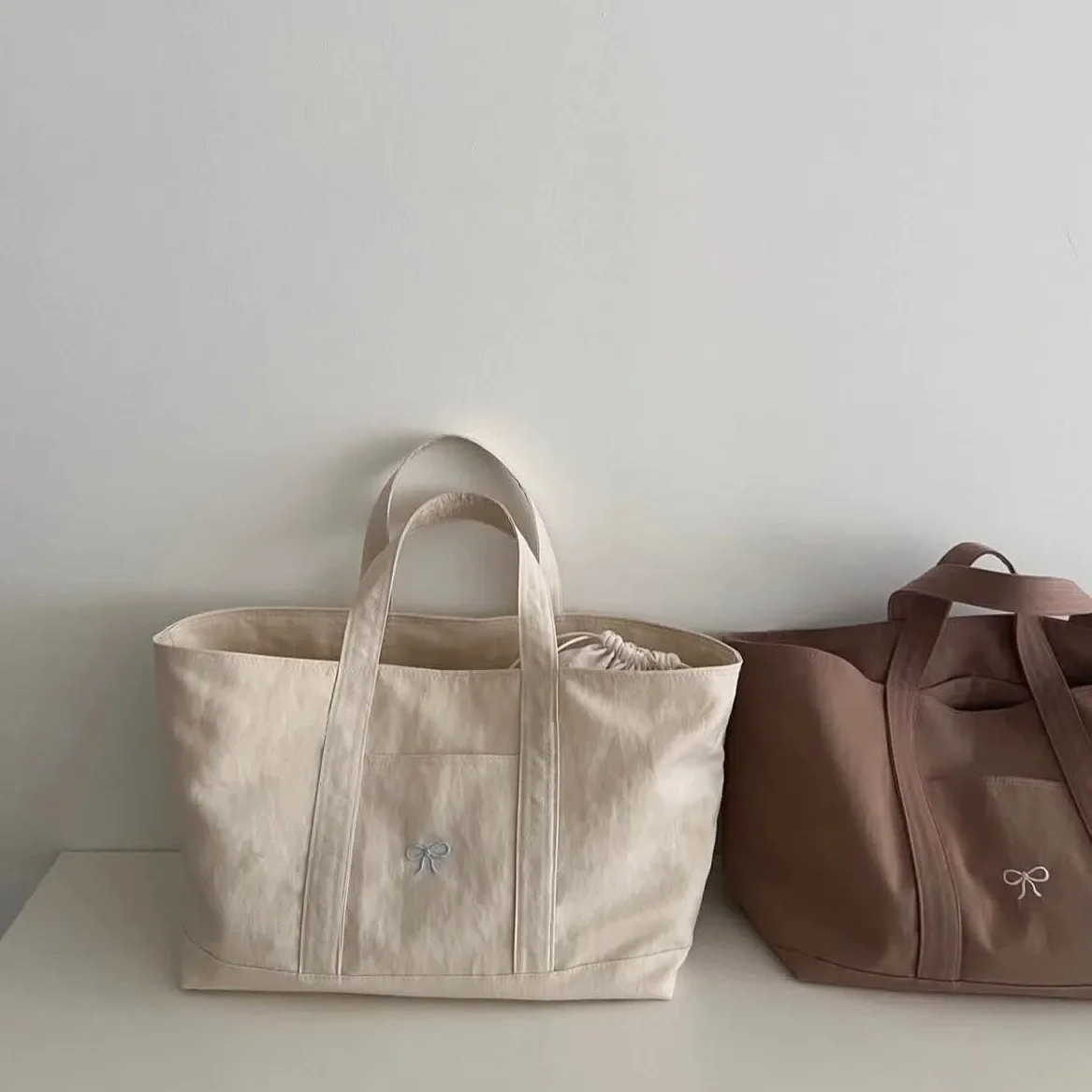 

Canvas Tote Bag Large Capacity Minimalist Portable Storage Bag Lightweight Casual Outdoor Mommy Bag