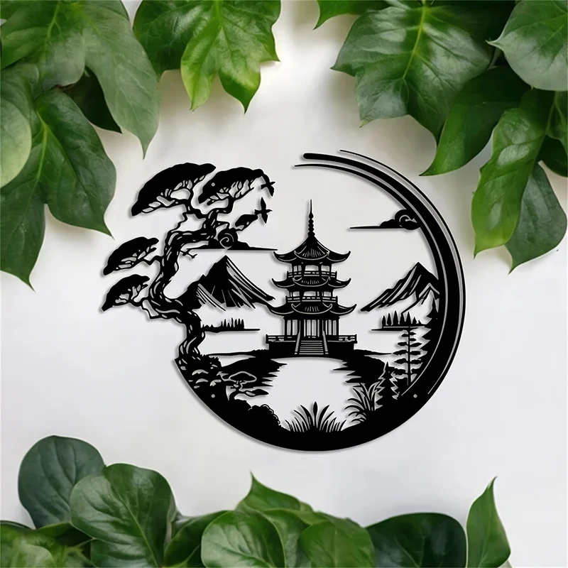 【2DPlane】[2DPlane] 1Pieces Modern Asian Landscape Artwork，Depicting a metal pagoda and mountains under the moonlight 1pc