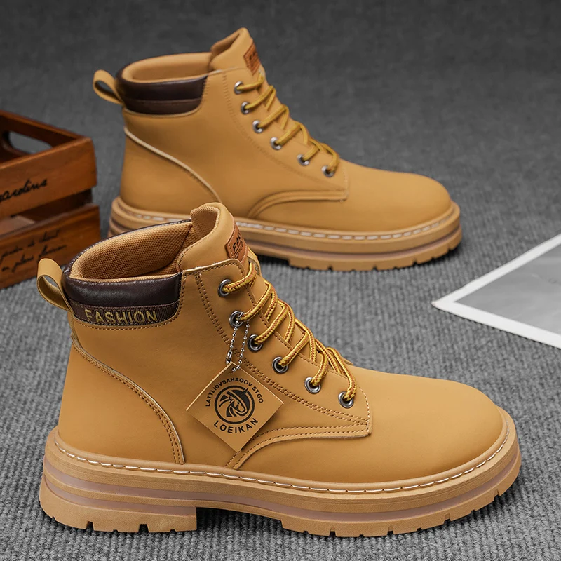 

Мужские модные высокие желтые ботинки, повседневная обувь, уличные походные ботинки для бездорожья, модная удобная обувь