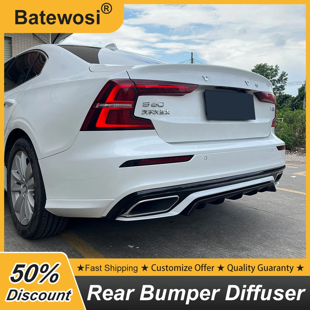For Volvo S60 V60 2020 2021 2022 2023 2024 Rear Bumper Diffuser Splitter Unpainted Glossy Black Carbon Color Exterior Upgrade