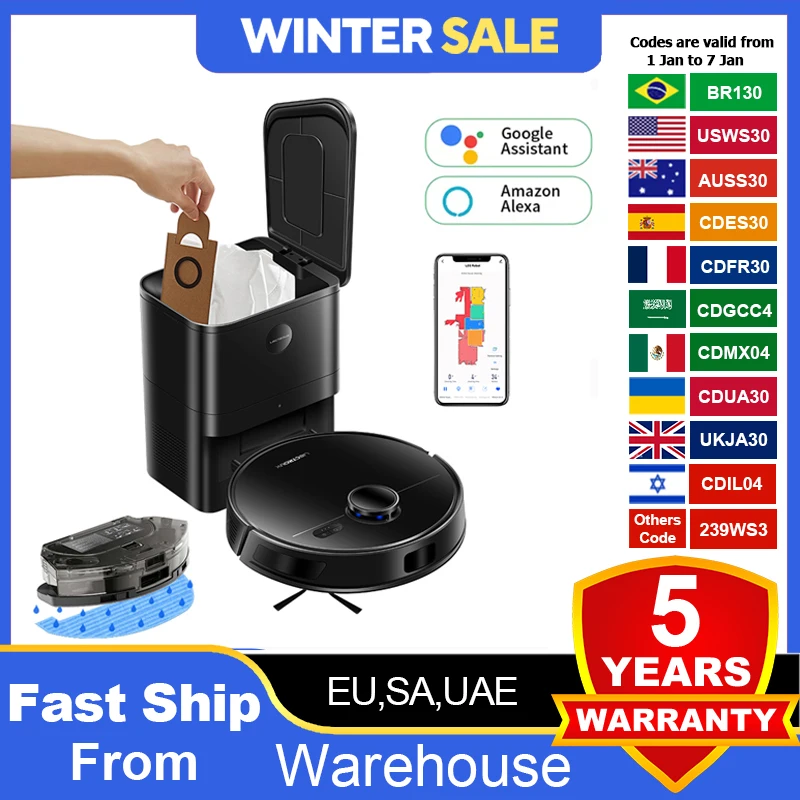 LDS Robot Vacuum Cleaner & Mop Liectroux M70 Pro,Wet Dry Cleaning,Self Empty,Multi-floor Map,6500Pa,Carpet Boost,Max.175Mins Run