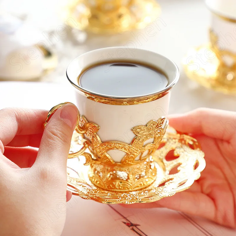 Golden Border Turkish Coffee Cups European Classical Plating Ceramic Cup and Saucer Set Afternoon Tea Tea Set Home Decoration