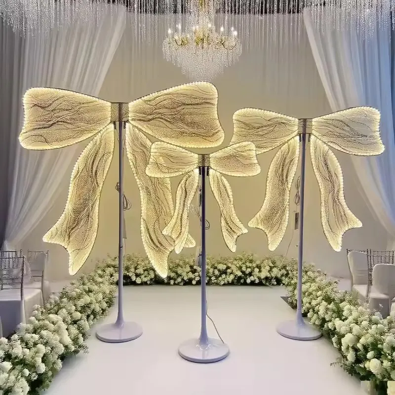 4 Pcs Wedding LED Lighted Road Guide - Luminous Butterfly Bow Design, Glowing Decor for Party Christmas Stage