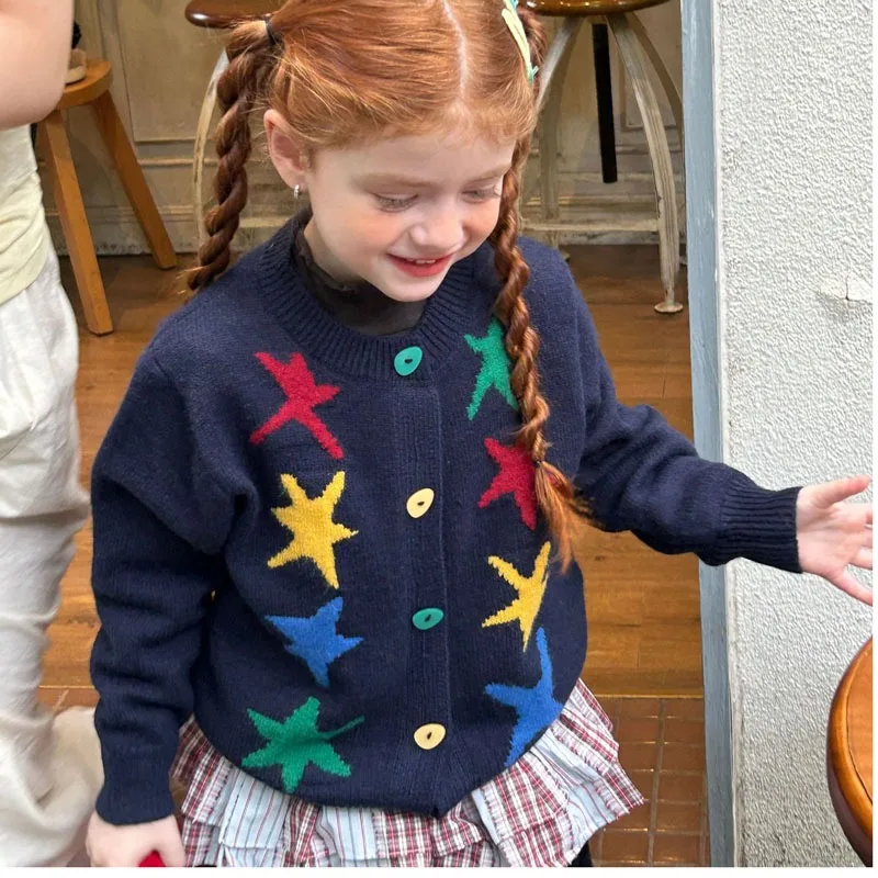 

Кардиган для девочек, осень-зима 2024, куртки для детей, детская верхняя одежда, школьный свитер для подростков, одежда для малышей, детские вязаные пальто