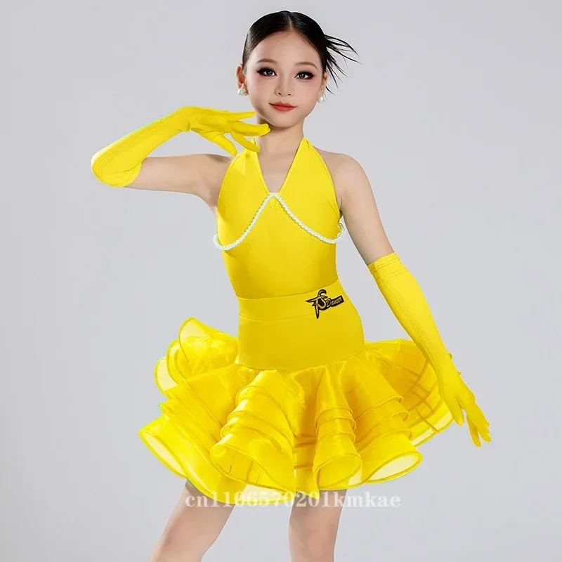 

Платье для латинских танцев сальсы для девочек, детский костюм стандартного размера для бальных соревнований по самбе, танго, румбе