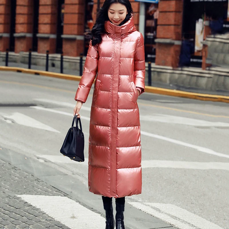 

Winter Fashionable Bright Down Jacket Women's Hooded Warm Parkas Water Proof Fluff Parka Hight Quality Female Cotton OverCoat