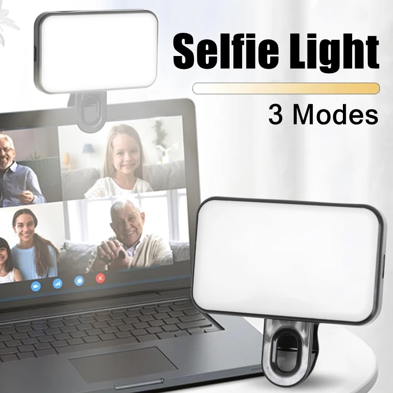 Mini Selfie Lights LED Rechargeable Cell Phone Selfie Fill Light 3 Modes Portable Clip On Light For Laptop Computer Mobile Phone