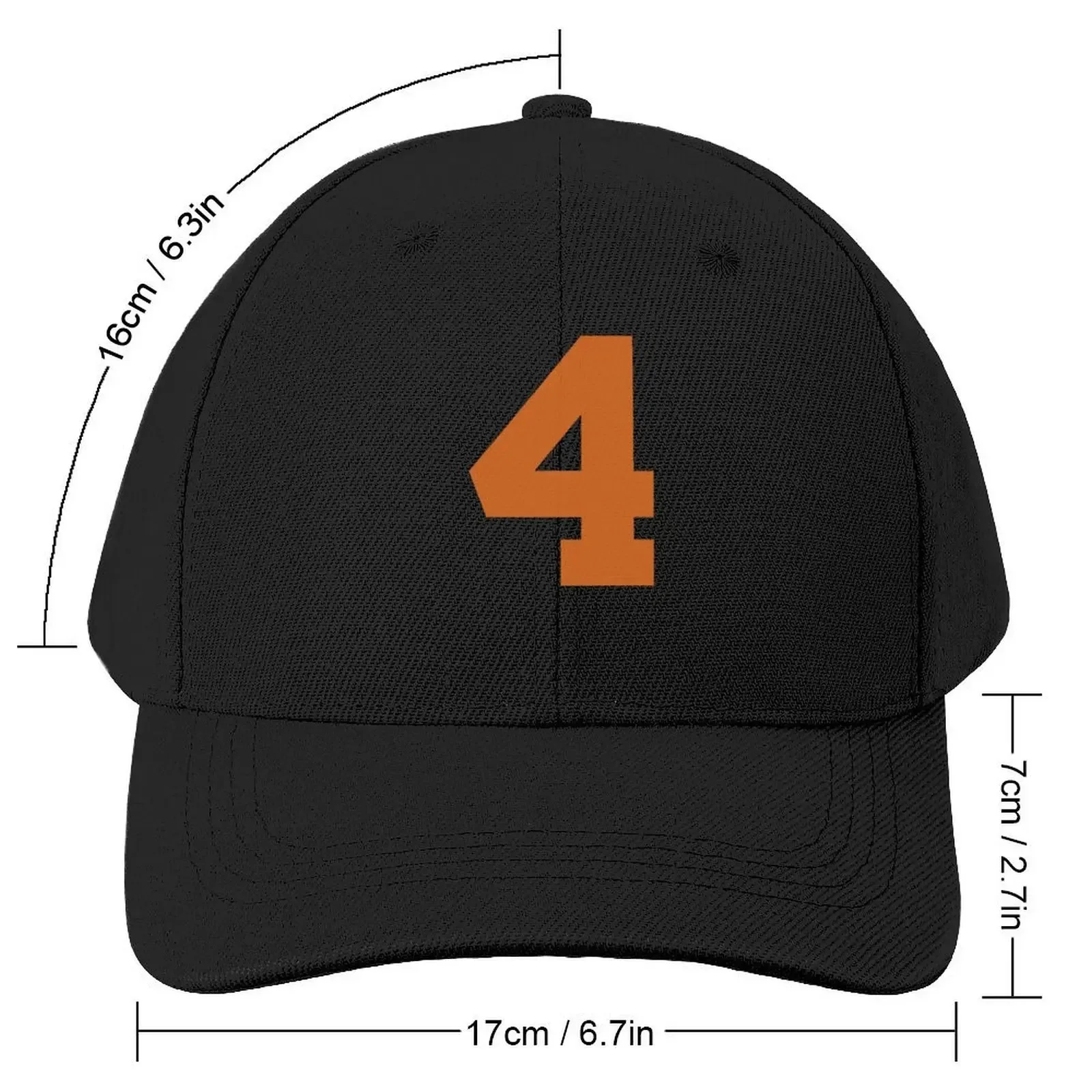 Number 4, Orange six, Sports number 4 Baseball Cap Golf Hat Man black For Girls Men's