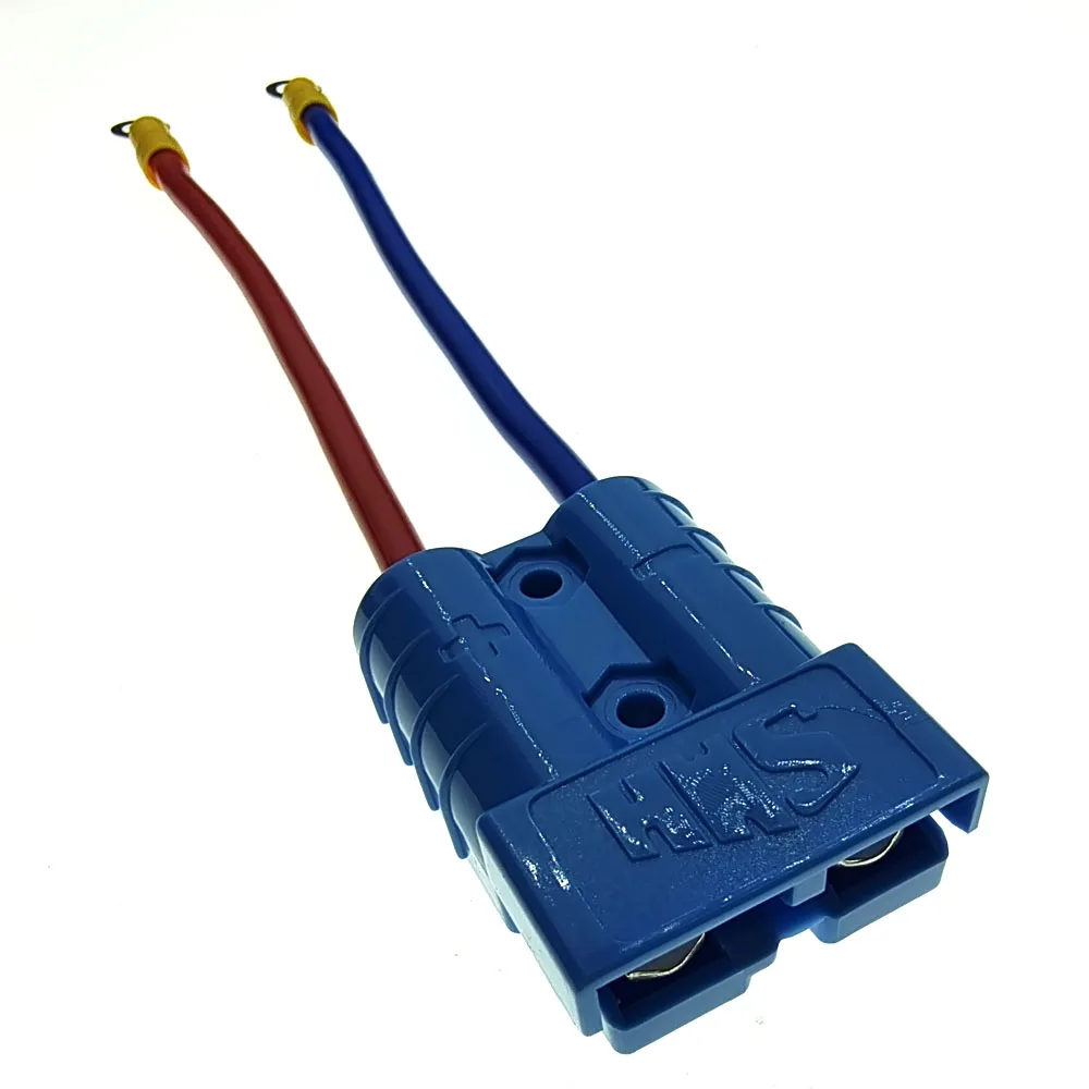 Blue SMH 2P 50A 600V Power Connector Battery Plug with 15 CM 10 AWG cable for APC inverter power, forklift electrocar