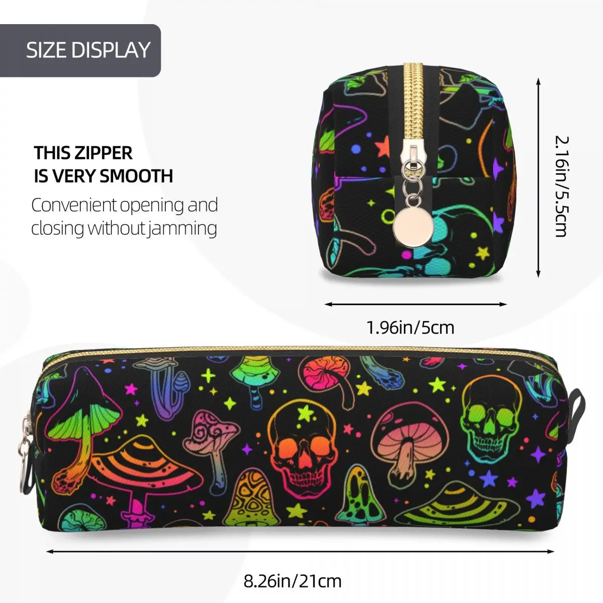 클래식 사이키델릭 버섯 연필 케이스 해골 연필 케이스 펜 홀더 어린이 대형 보관 가방 학교 용품 선물 문구