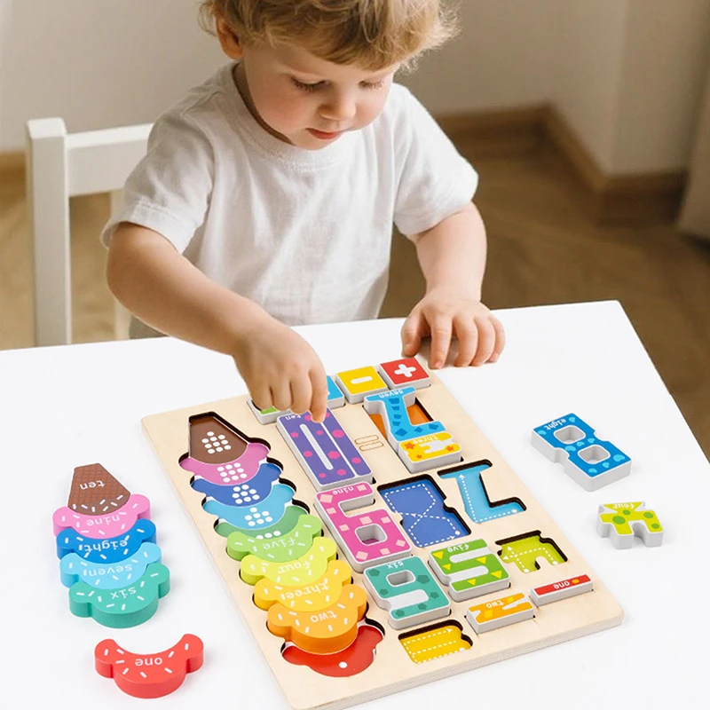 Blocos digitais educacionais de madeira, quebra-cabeças criativos, brinquedos de empilhamento, reconhecimento de números de cores, presente montessori