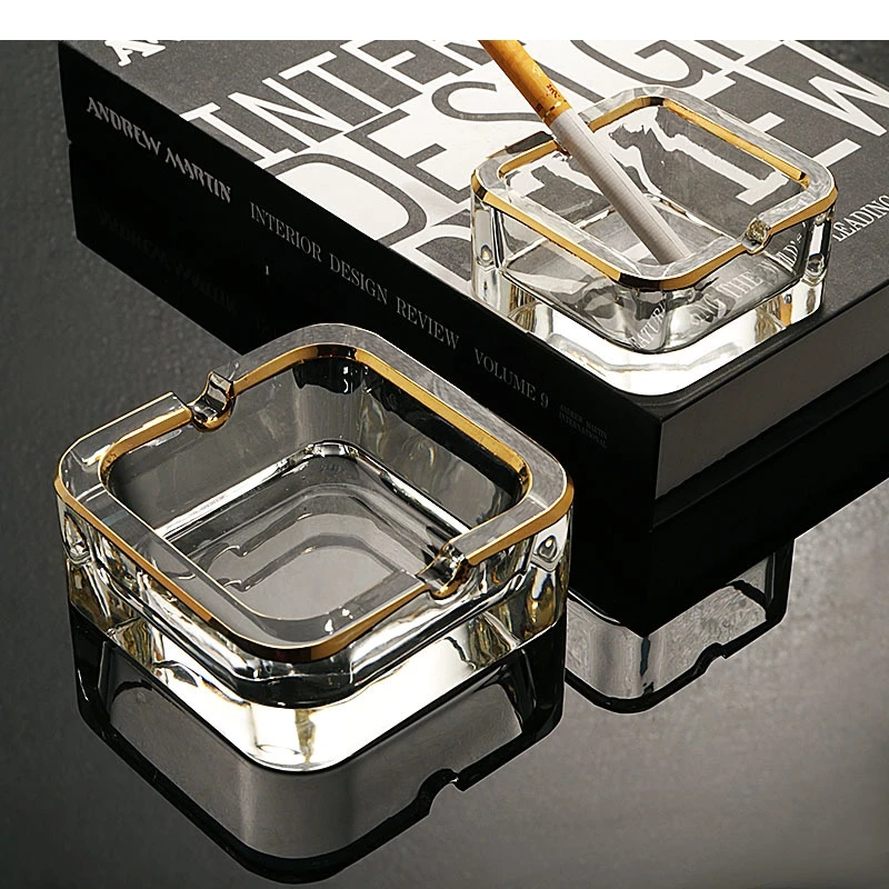

Simple Glass Ashtray Square Cigar Ash Tray Home Desktop Transparent Ashtrays Storage Containers Smoking Accessories
