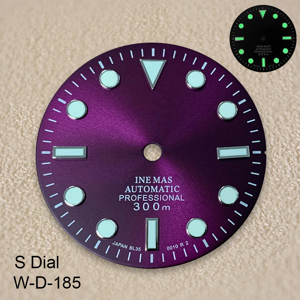 28.5mm S Logo SUB Sunburst Dial Fit NH35/NH36 Japanese Movement Green Luminous High-Quality Watch Modification Accessories