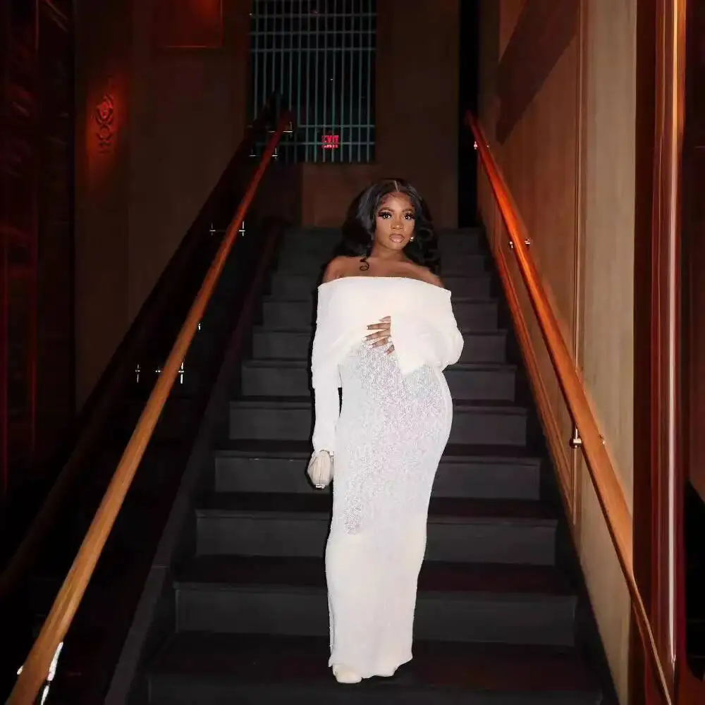 

Пляжное 5-цветное сексуальное длинное платье для отпуска, вязаное длинное платье с открытыми плечами, накидка, летний женский халат, женское платье