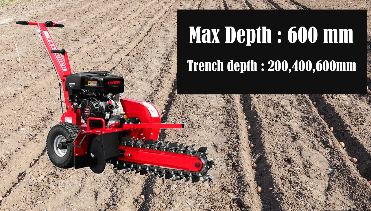 K-maxpower Professional Farm Trencher with 9 Teeth Mini Trencher Digger Machine with 15HP Trencher