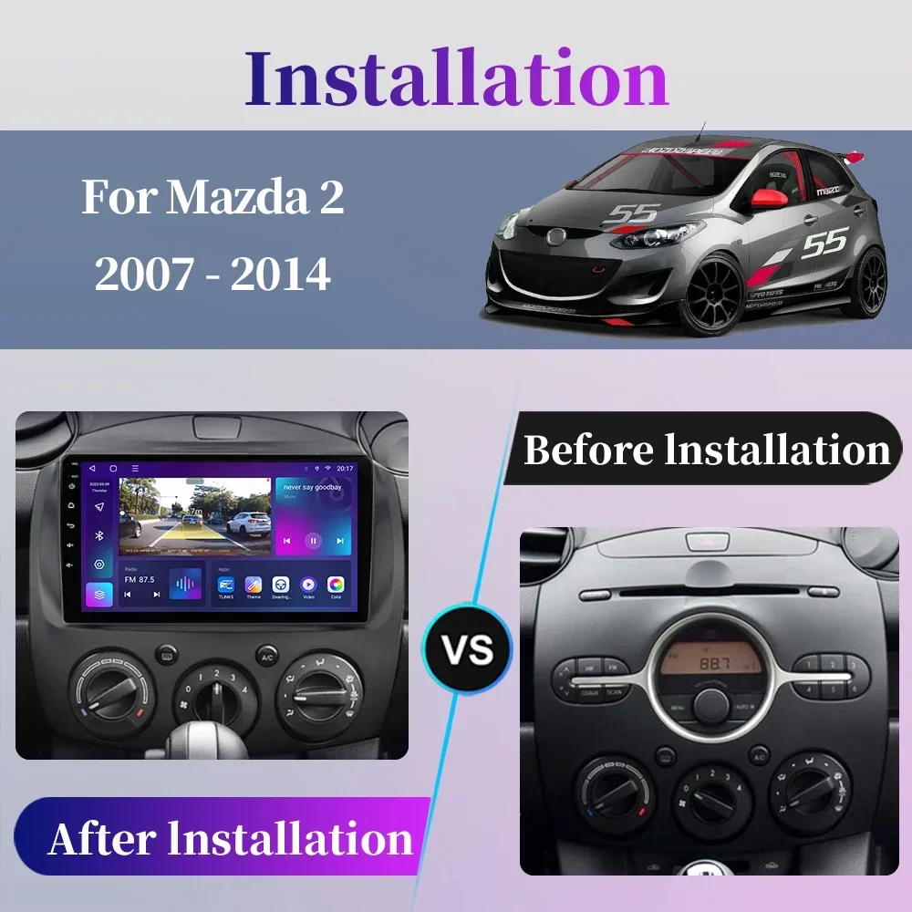 For MAZDA 2 Mazda2 2007 - 2014 Android Car Radio Multimedia Player Navigation GPS Carplay Screen Auto Stereo Intelligent System