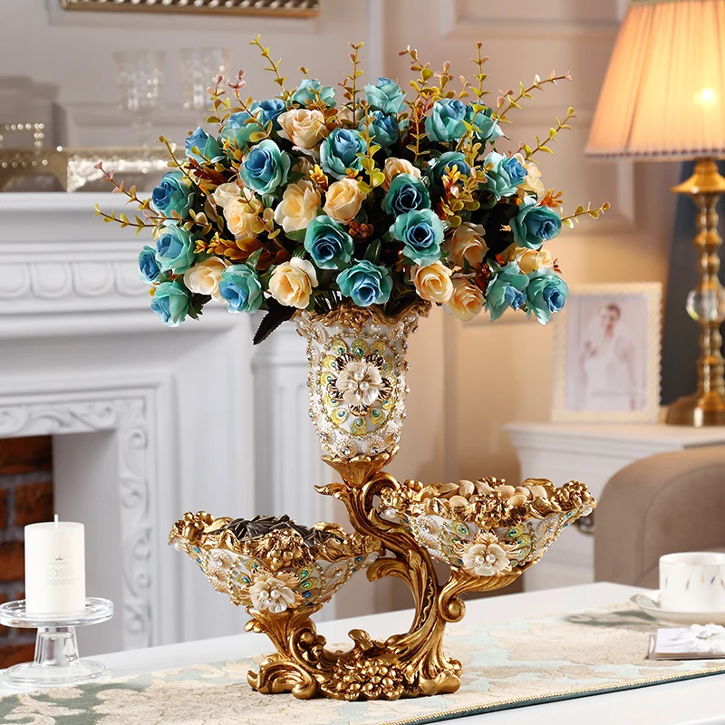 European Luxury Vase Ornaments Creative Multi-functional Flower Arrangement Vase Retro Tabletop Vase Living Room Decor