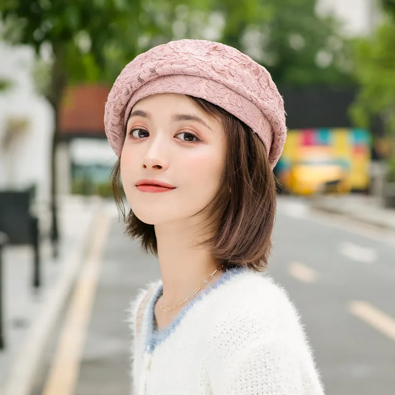 Lace Women\'s Beret Spring and Summer Hat Ladies Japanese Autumn AndWinter All-match Painter Hat 2022 Street Girl Octagonal Beret