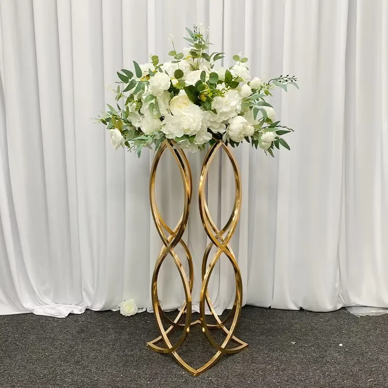 High Quality Romantic Europe-Style Gold Metal Flower Stand for Wedding Table Centerpieces