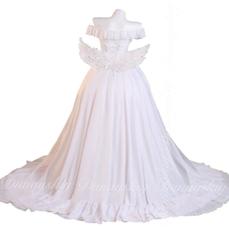 Azur Lane Gioco HMS Janus Cosplay J-livello Destroyer Con Lato Blu Fiore Germoglio Parrucca Con Abito Lungo Bianco Costume Cosplay Tutti I Set